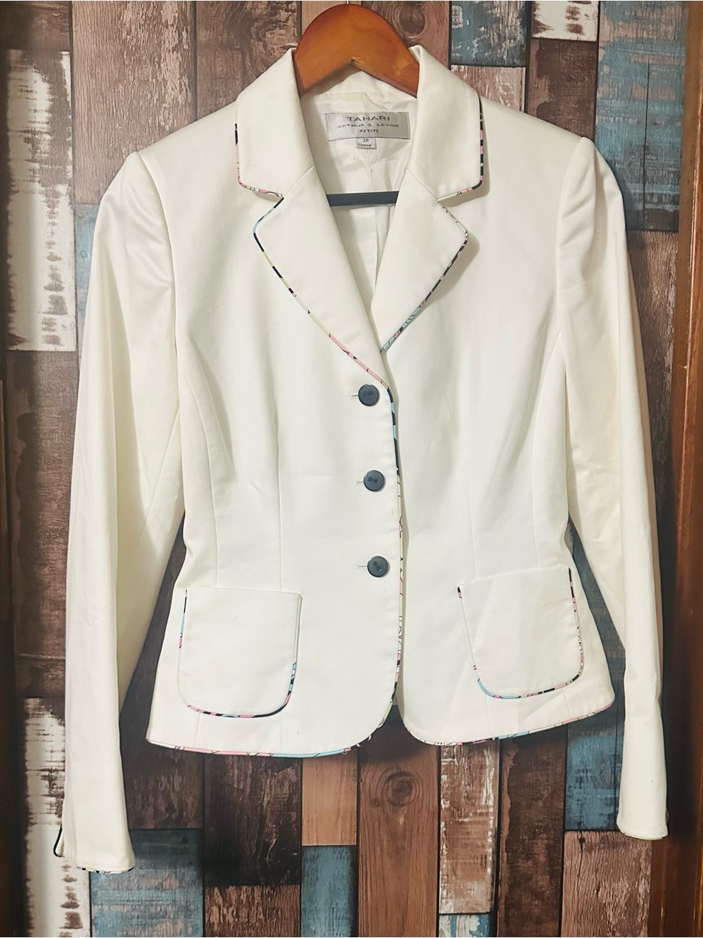 Talbots White Blazer with Subtle Multicolor Trim